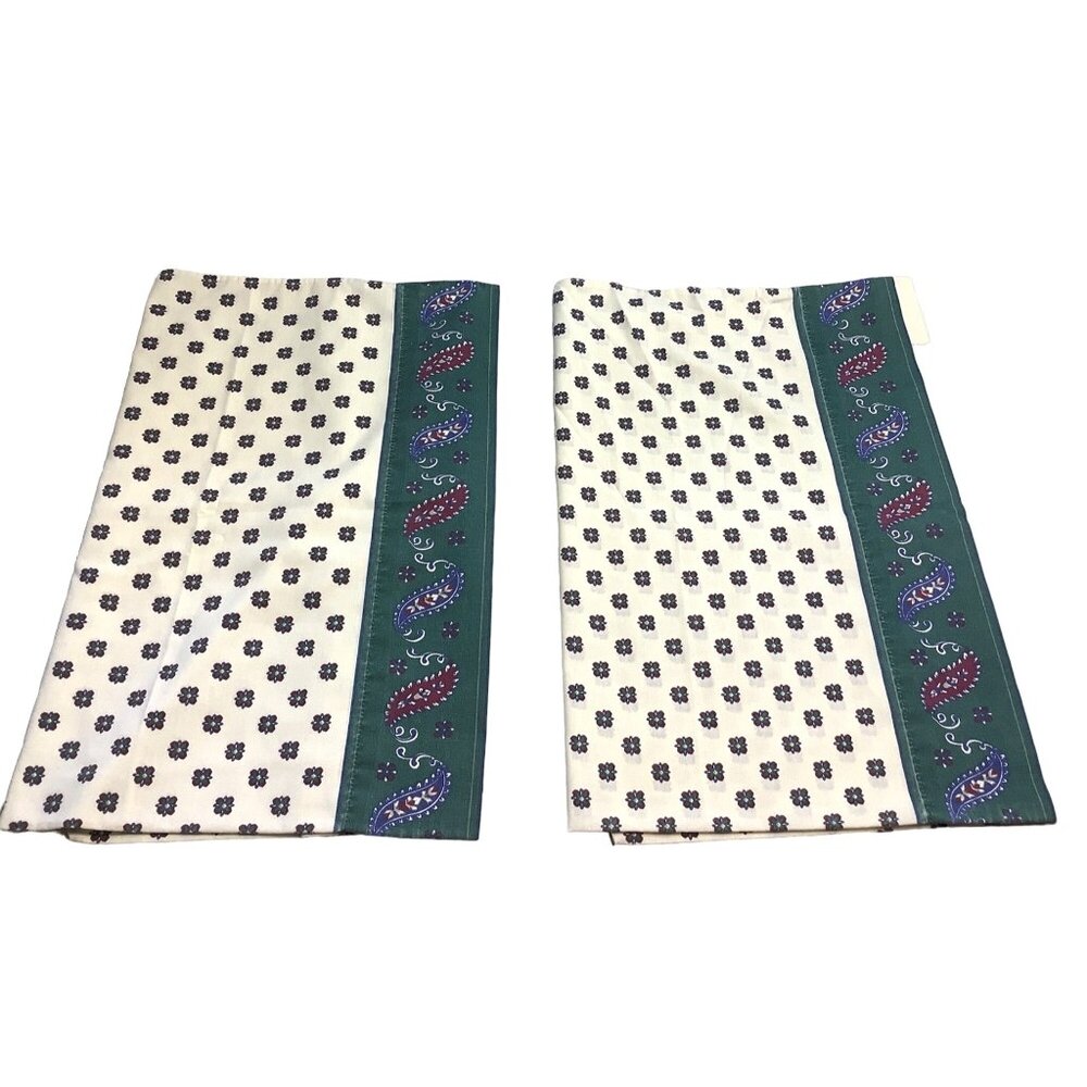 (2) Vintage West Point Stevens King Pillowcase  39" x 19" Paisley Floral Green